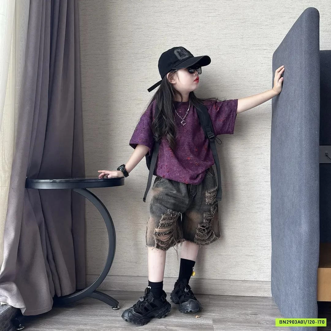 SÉT ÁO THUN MIX SHORT JEANS RÁCH CÁ TÍNH