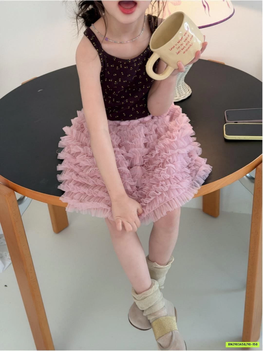 ÁO 2 DÂY NÂU MIX CV TUTU HỒNG JUSI.KDS