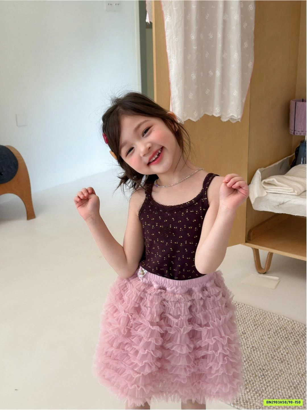 ÁO 2 DÂY NÂU MIX CV TUTU HỒNG JUSI.KDS