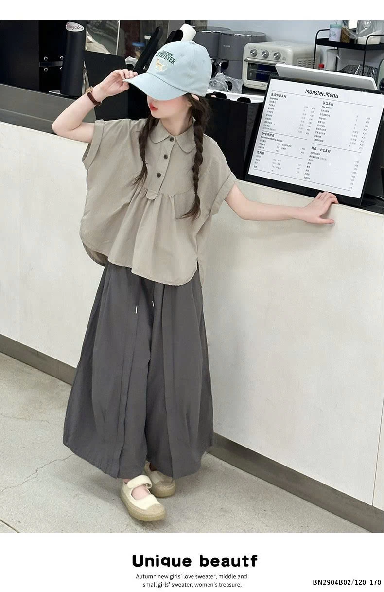 SÉT SƠ MI NÂU MIX QUẦN ỐNG RÔNG