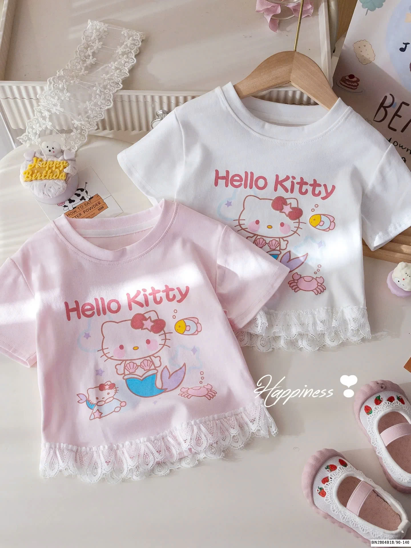 ÁO HELLO KITTY PHỐI REN CHO BÉ GÁI