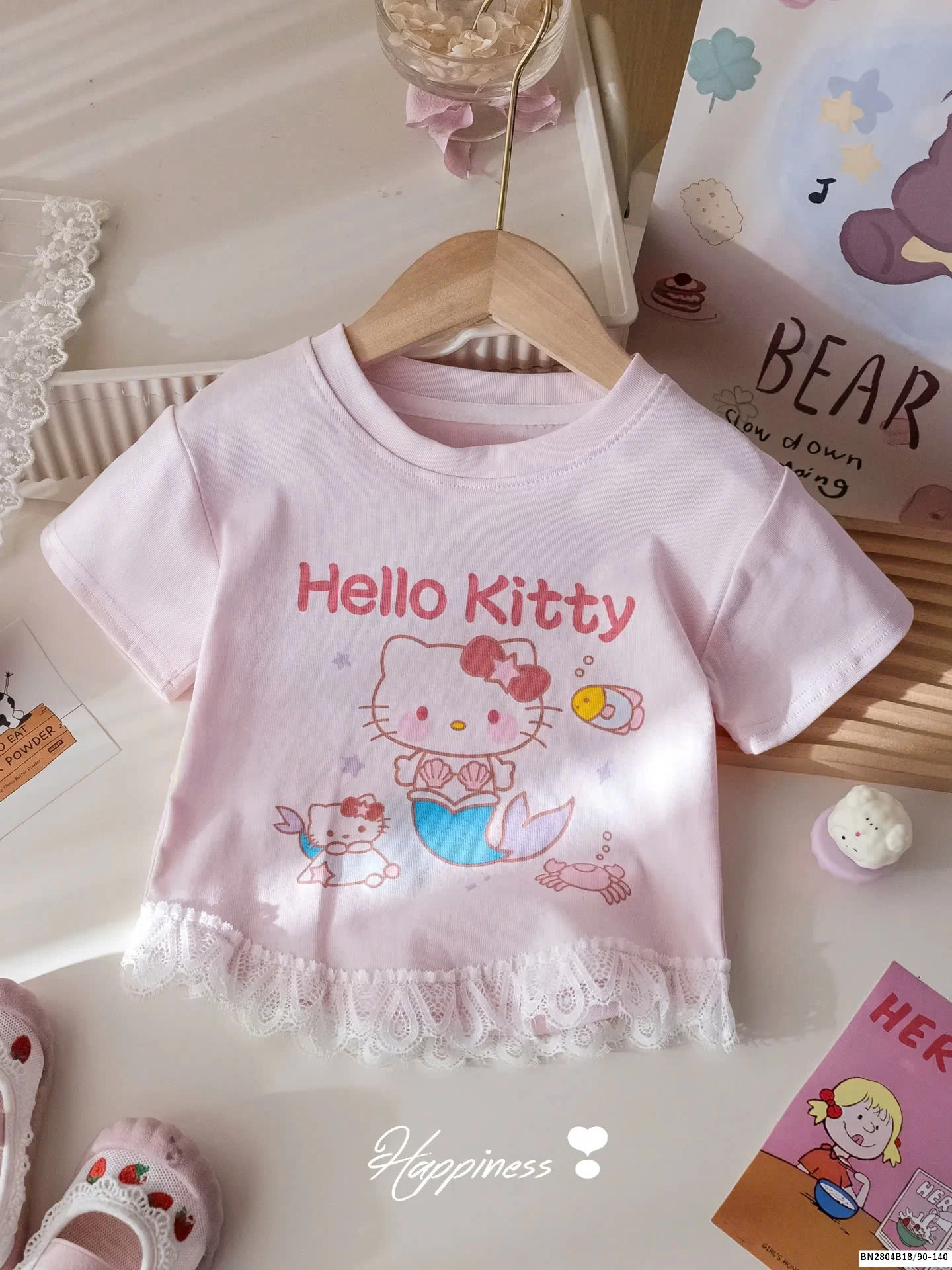 ÁO HELLO KITTY PHỐI REN CHO BÉ GÁI