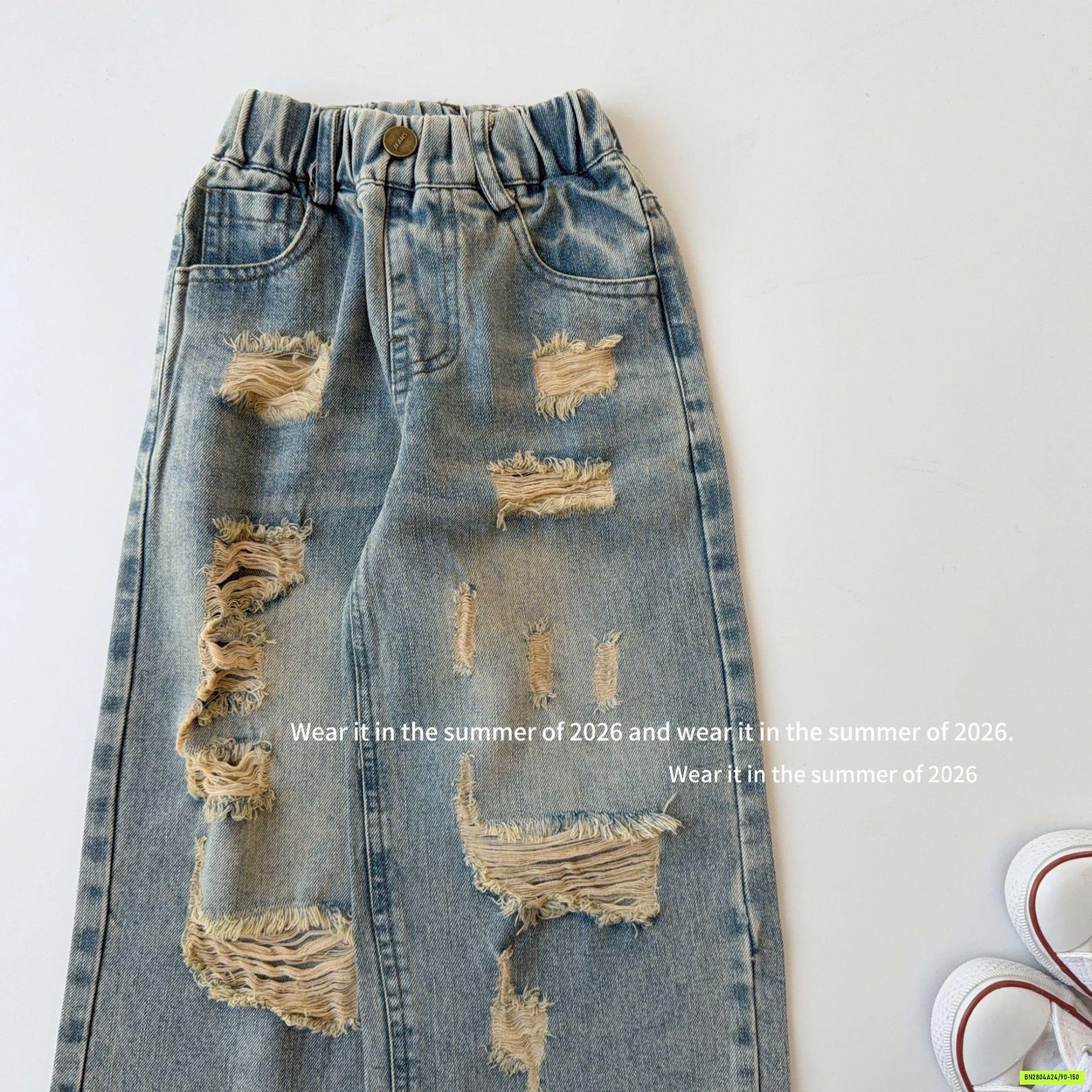 ÁO LỆCH VAI MIX JEANS SUÔNG RÁCH T&QKIDS