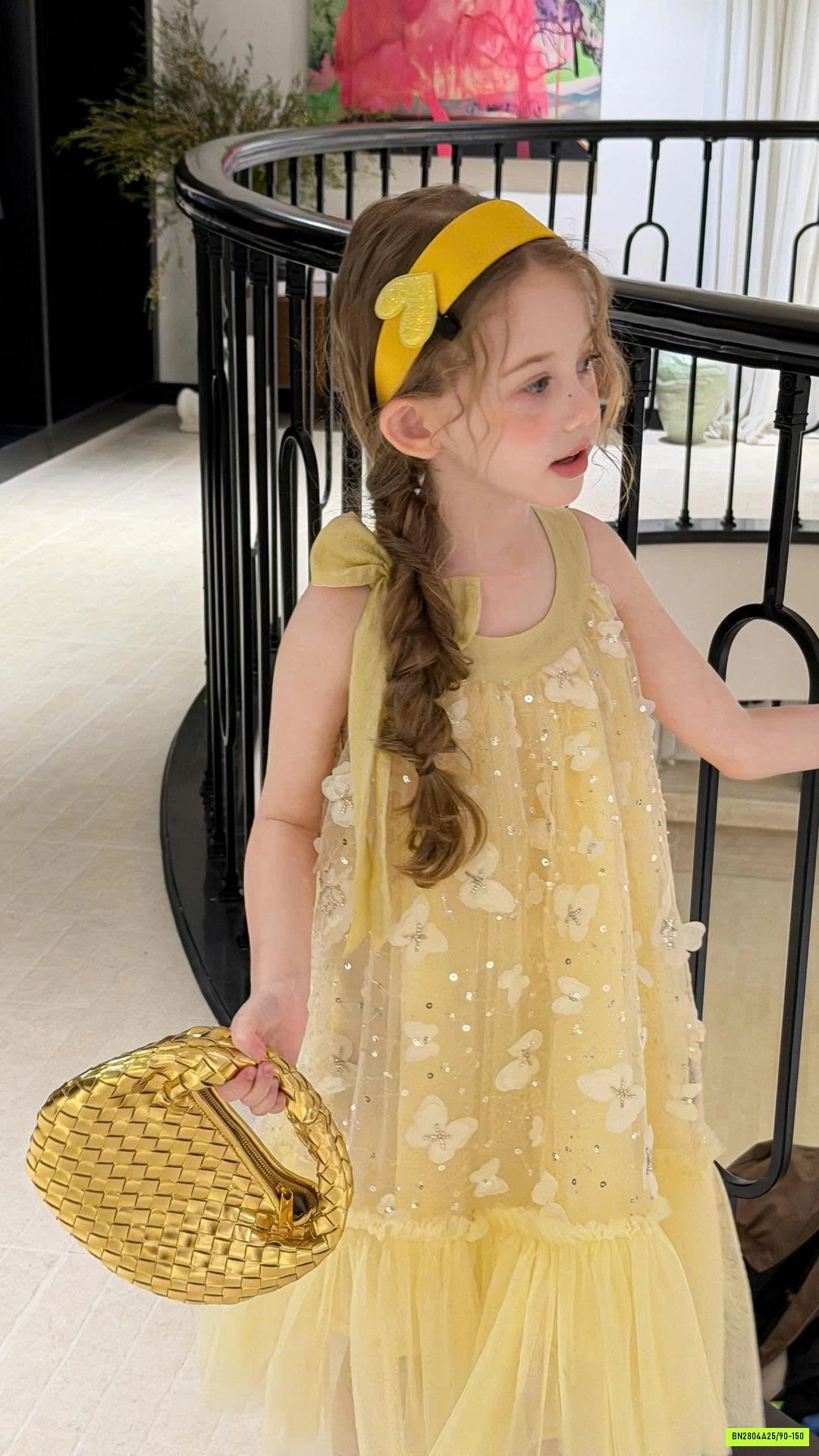 VÁY HOA 3D CỔ YÊM TONE VÀNG