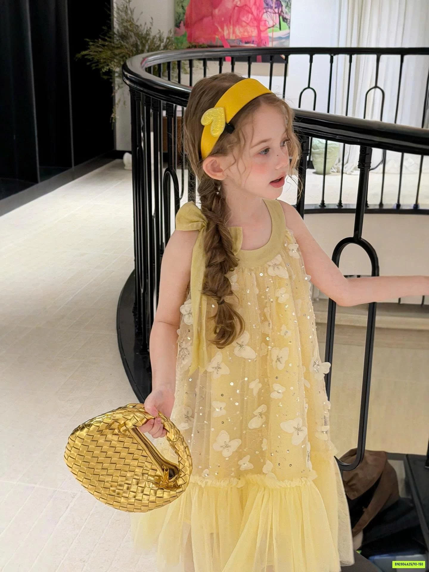 VÁY HOA 3D CỔ YÊM TONE VÀNG