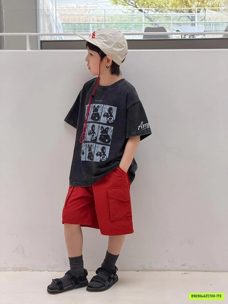 ÁO THUN ĐEN BẠC MÀU IN CÚN CON 26B158 AMBB