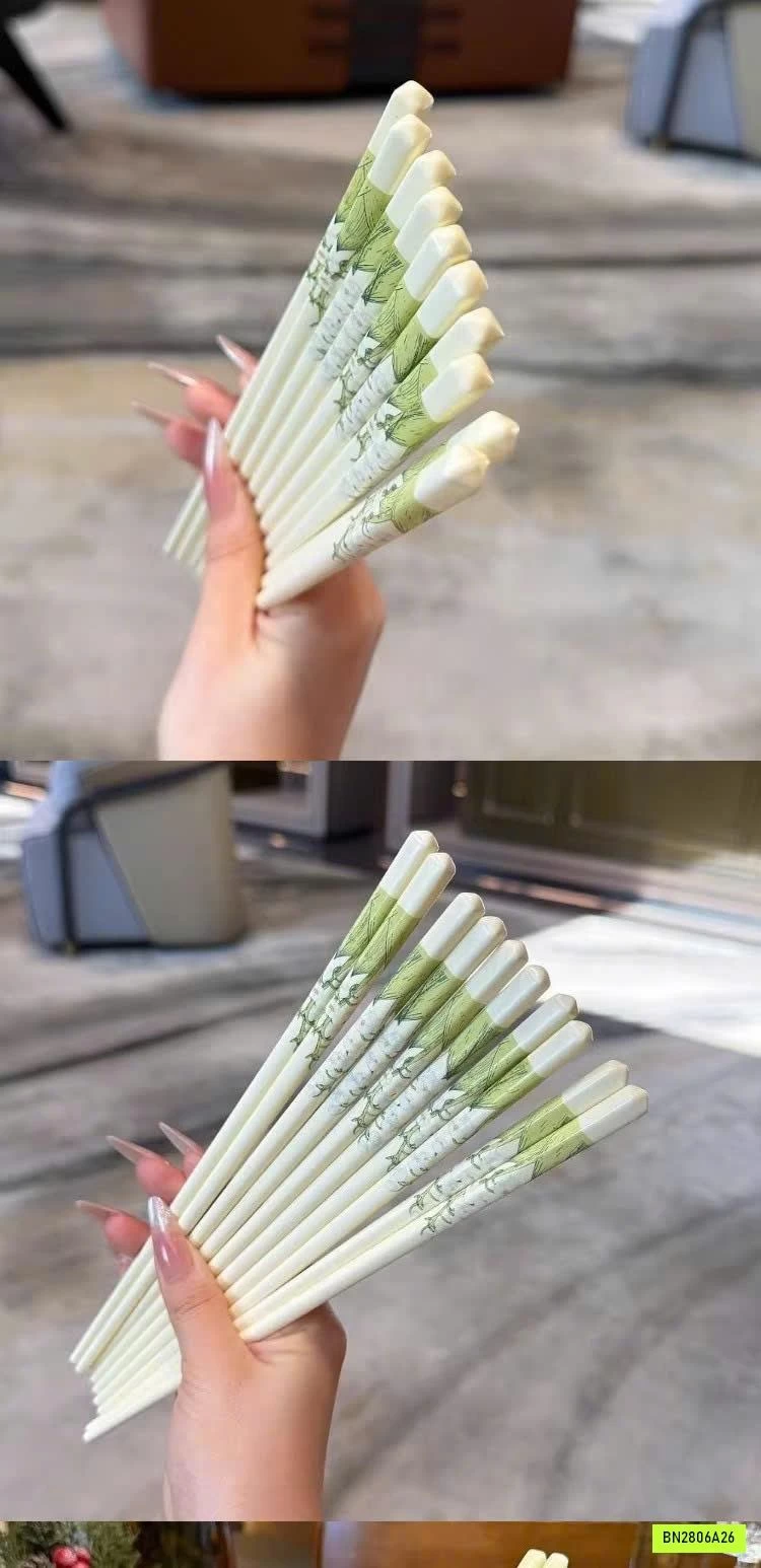 SÉT 10Đ ĐŨA SỨ CAO CẤP HỌA TIẾT XANH THANH LỊCH