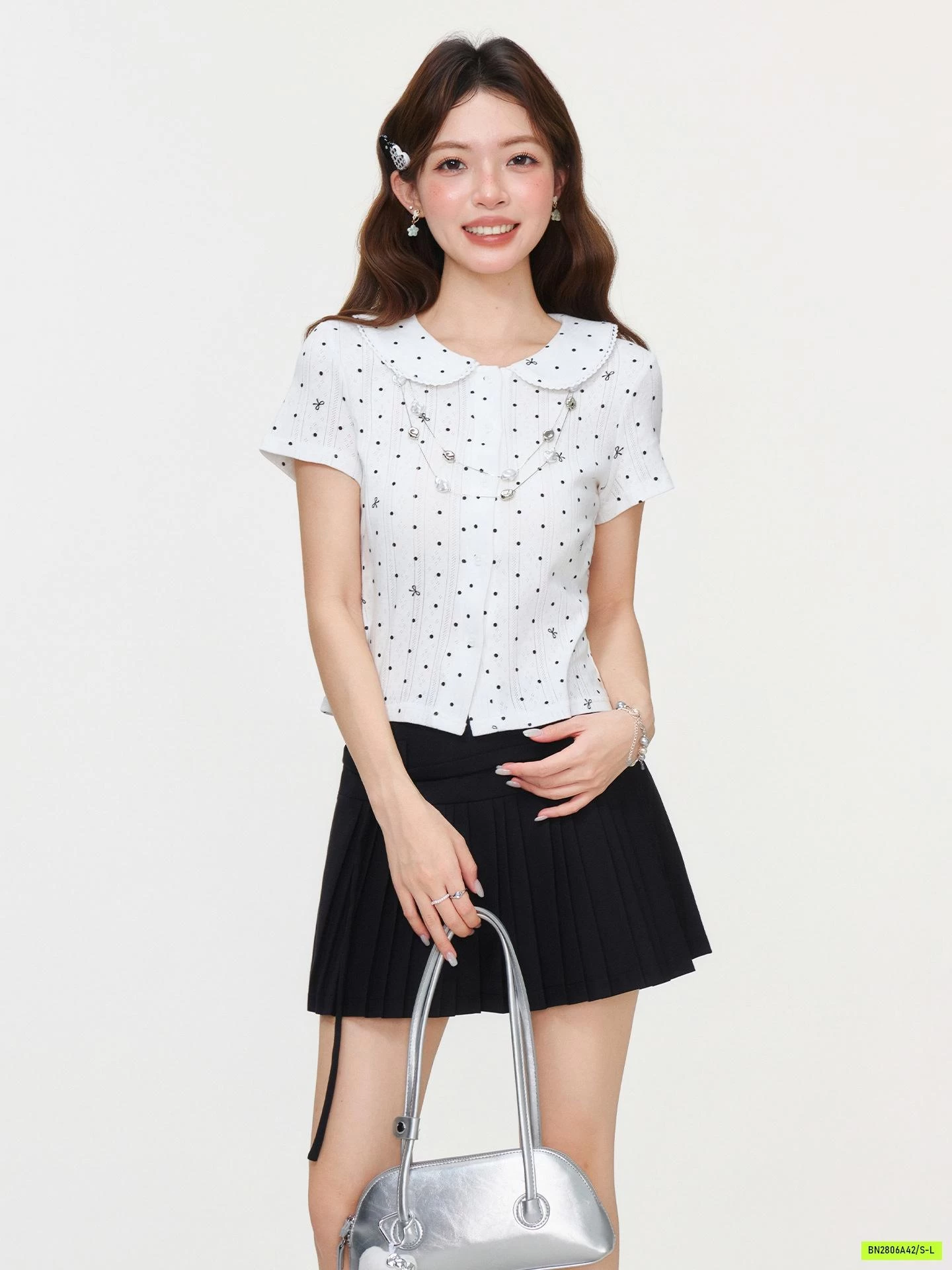 ÁO CỔ SEN BÁNH BÈO CHẤM BI NỮ