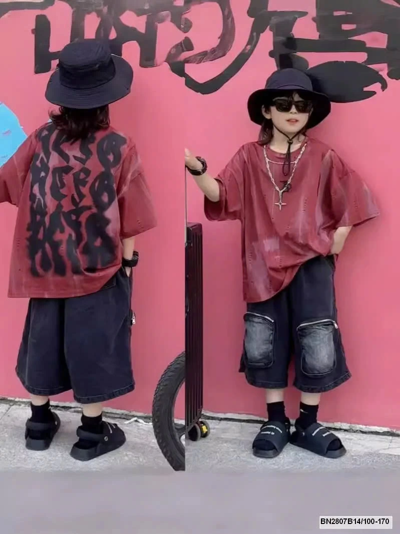 SÉT ÁO THUN ĐỎ CHỮ LƯNG MIX SHORRT ĐEN