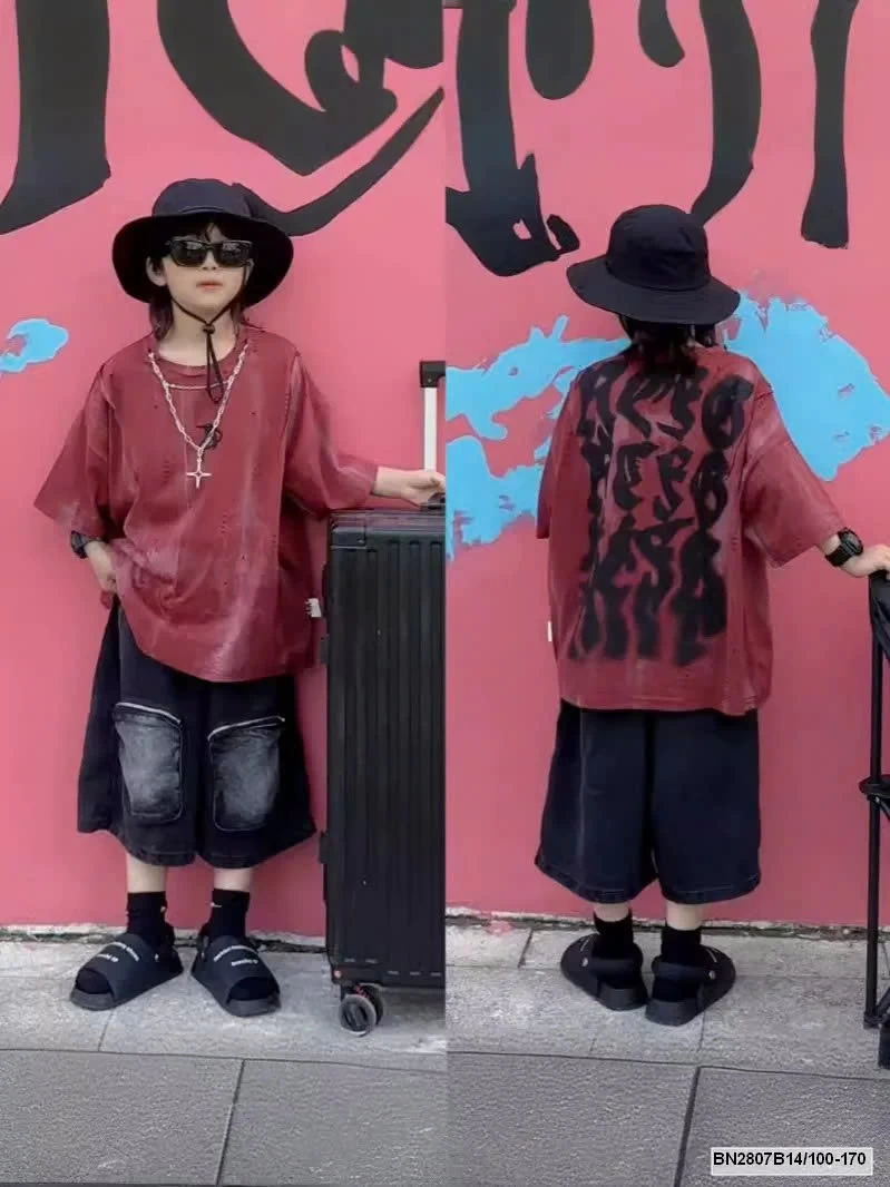 SÉT ÁO THUN ĐỎ CHỮ LƯNG MIX SHORRT ĐEN