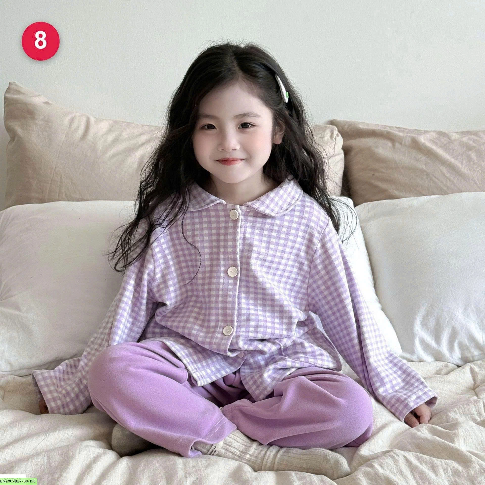 SET PIJAMA KẺ CARO DÀI TAY CHO BÉ