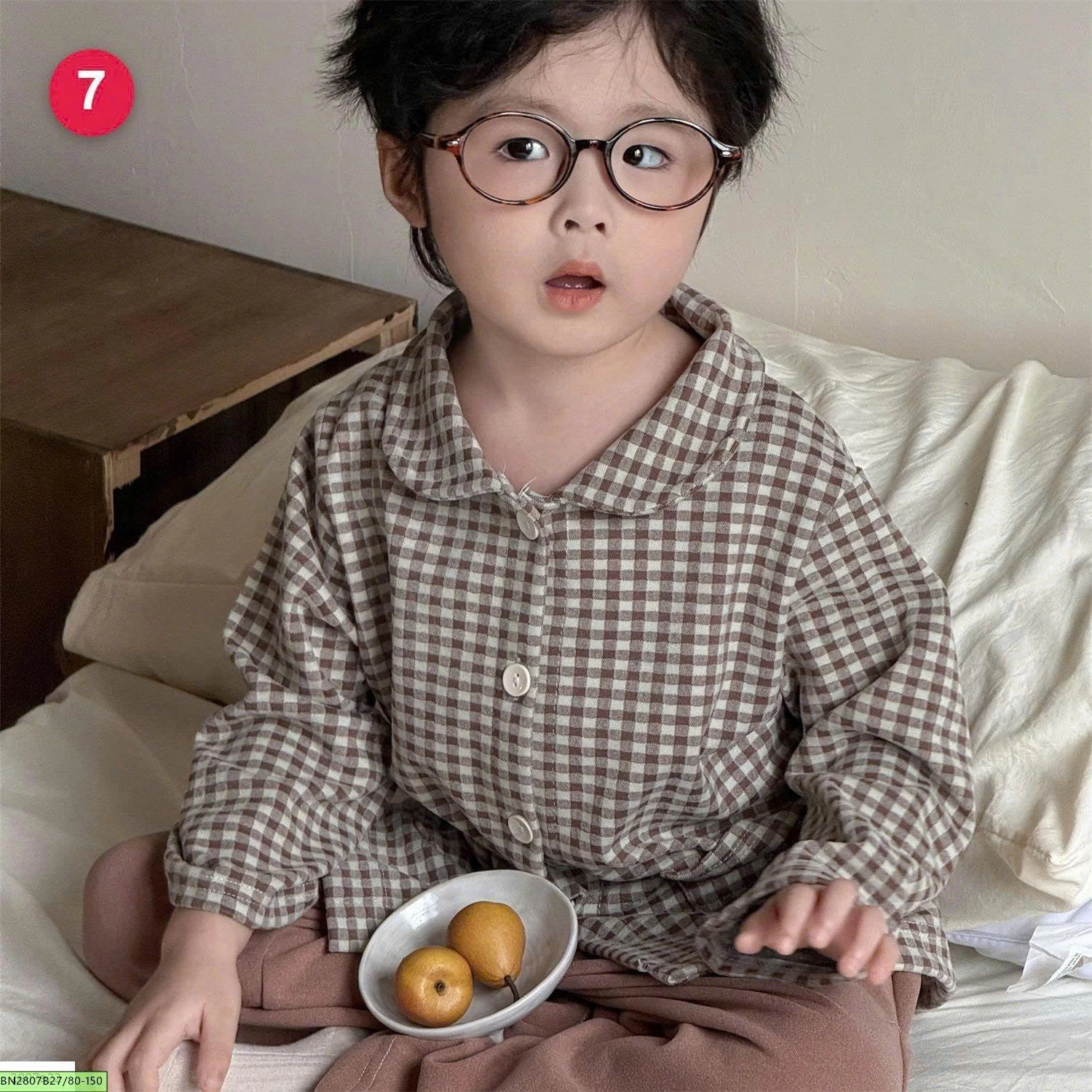 SET PIJAMA KẺ CARO DÀI TAY CHO BÉ