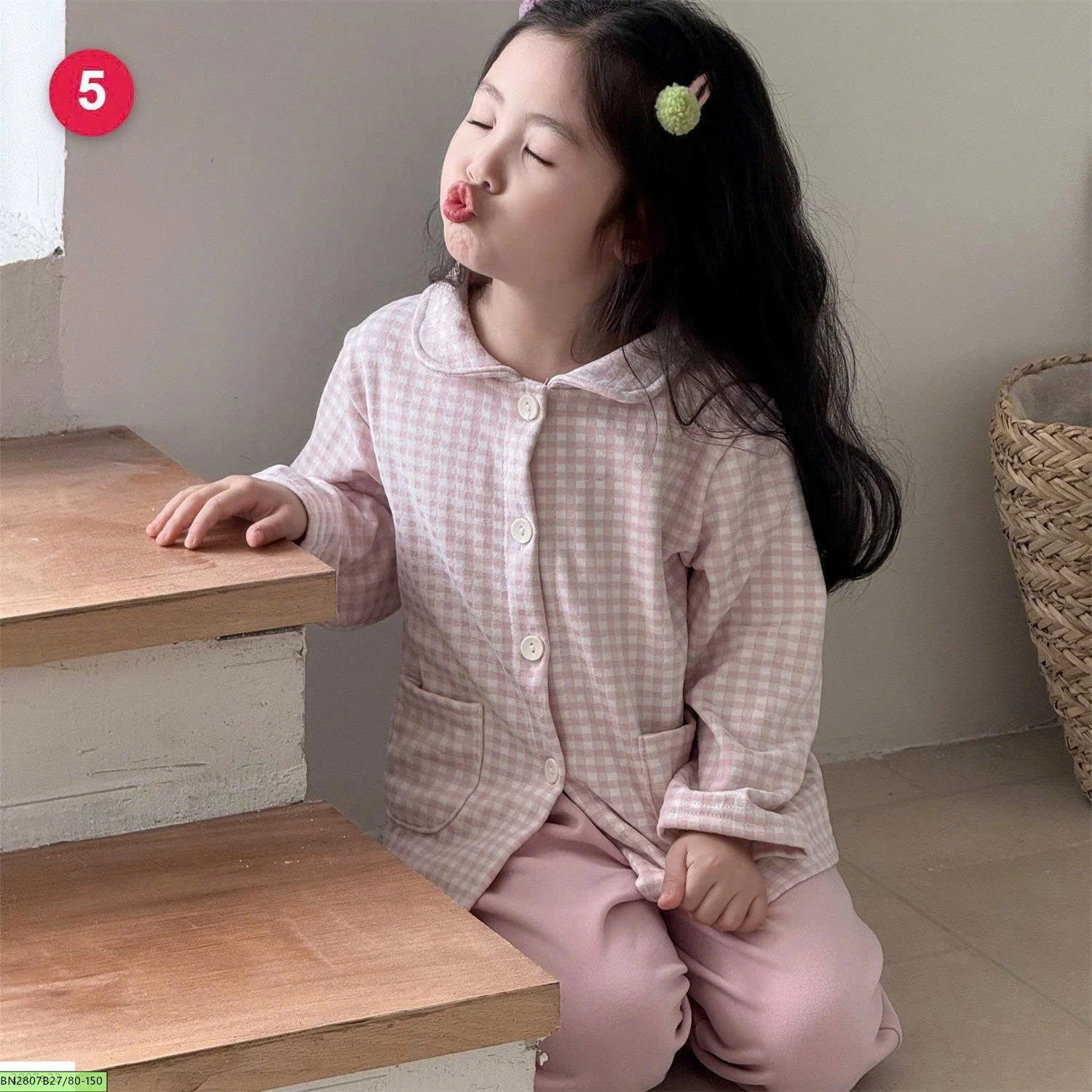 SET PIJAMA KẺ CARO DÀI TAY CHO BÉ