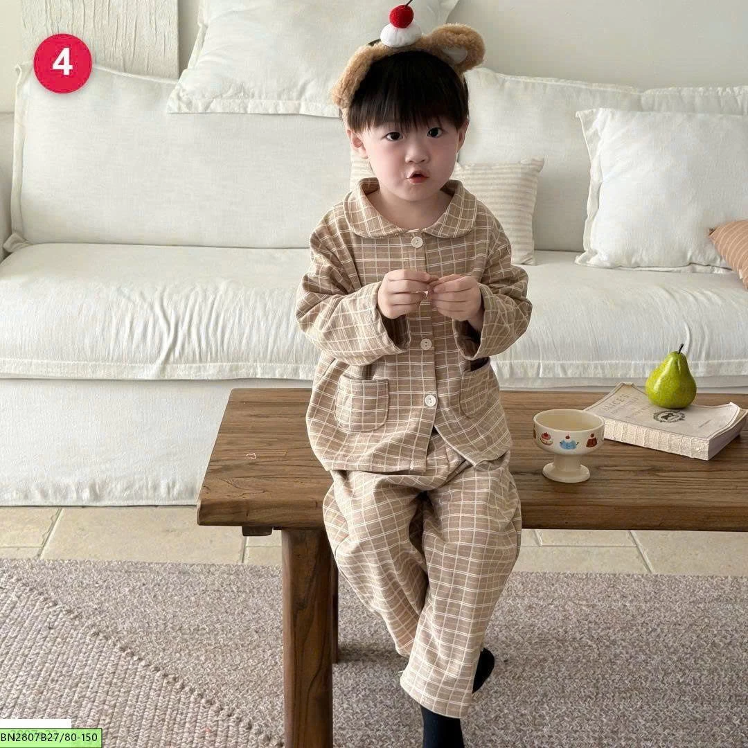 SET PIJAMA KẺ CARO DÀI TAY CHO BÉ
