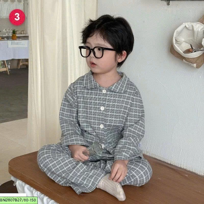 SET PIJAMA KẺ CARO DÀI TAY CHO BÉ