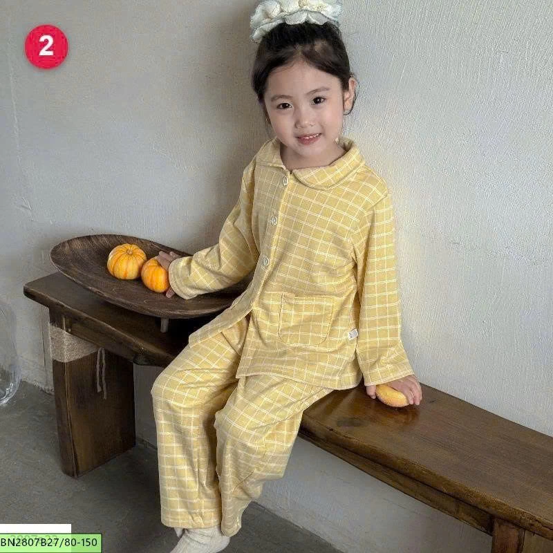 SET PIJAMA KẺ CARO DÀI TAY CHO BÉ