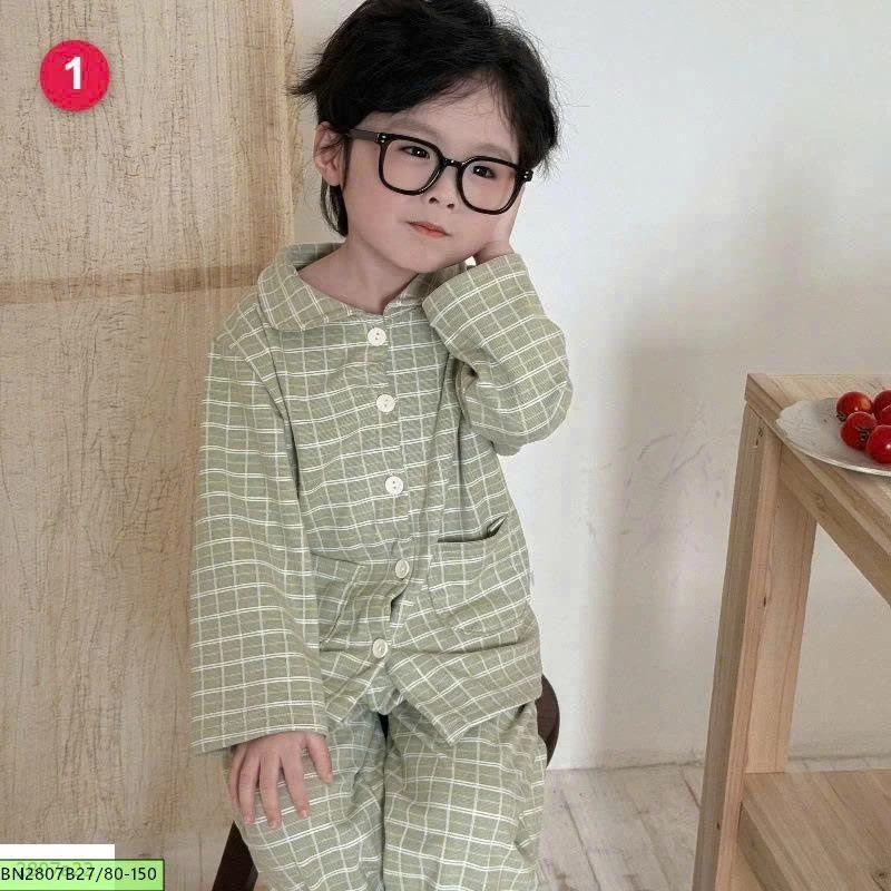 SET PIJAMA KẺ CARO DÀI TAY CHO BÉ