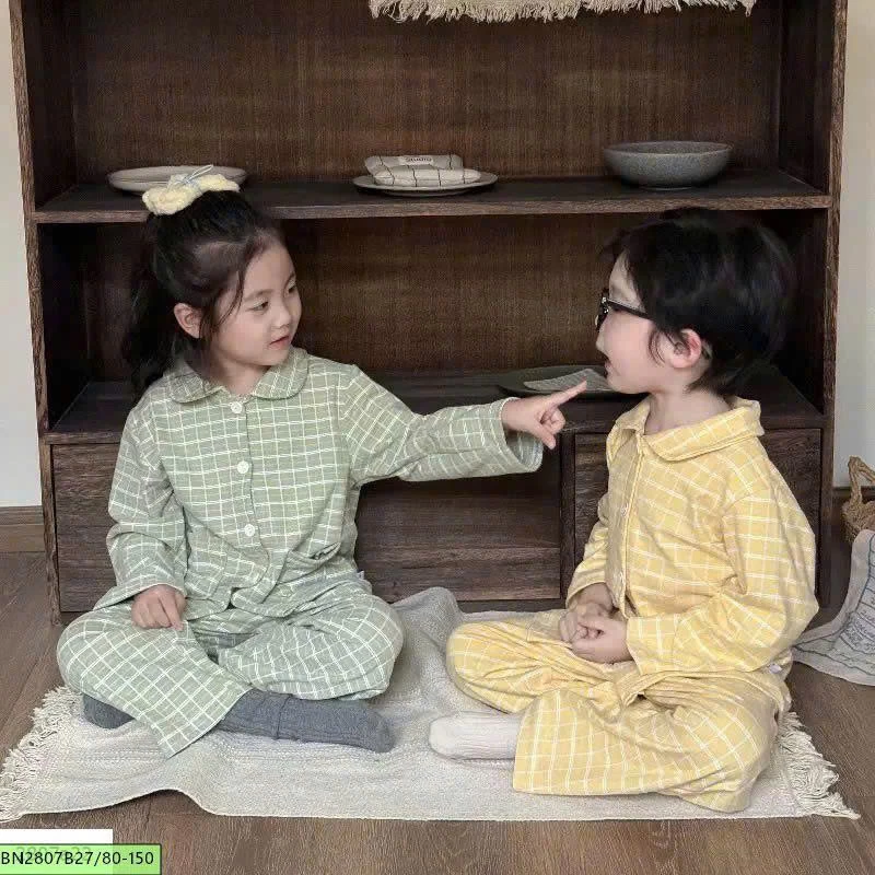 SET PIJAMA KẺ CARO DÀI TAY CHO BÉ