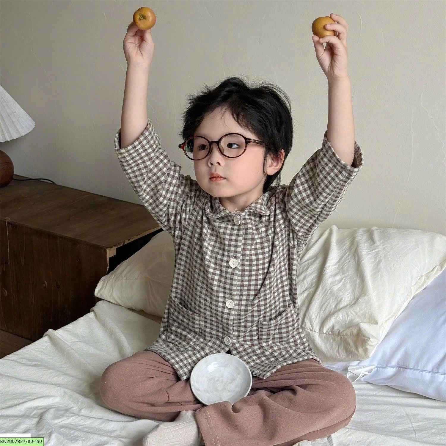SET PIJAMA KẺ CARO DÀI TAY CHO BÉ