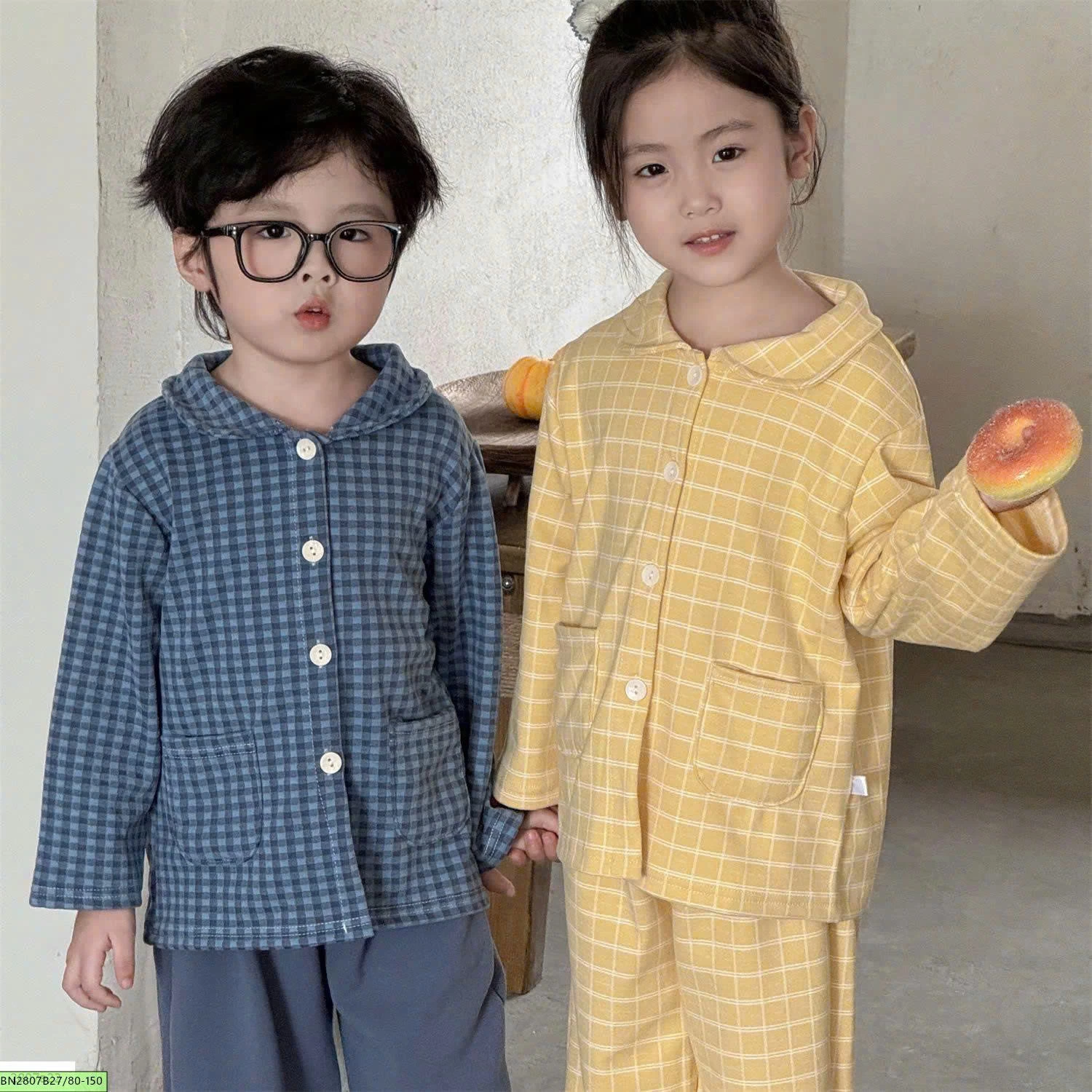 SET PIJAMA KẺ CARO DÀI TAY CHO BÉ