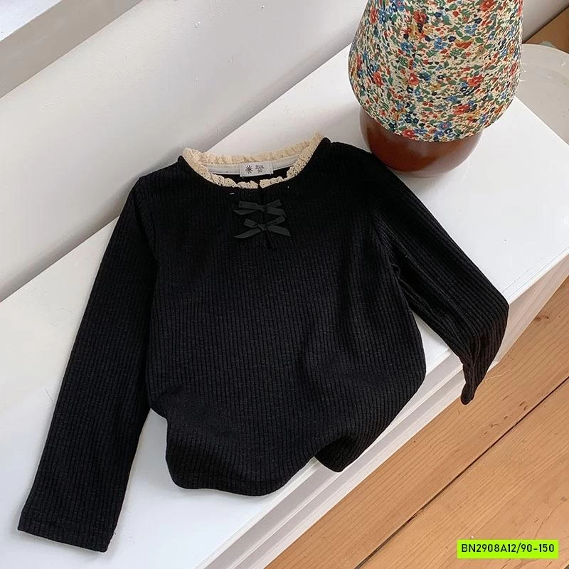 ÁO THUN GÂN VIỀN REN BÉ GÁI