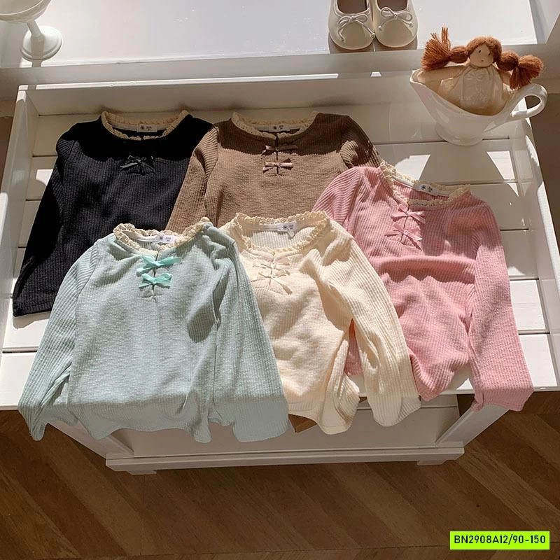 ÁO THUN GÂN VIỀN REN BÉ GÁI