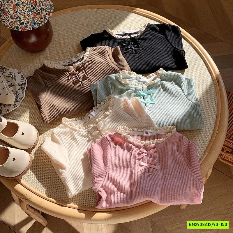 ÁO THUN GÂN VIỀN REN BÉ GÁI