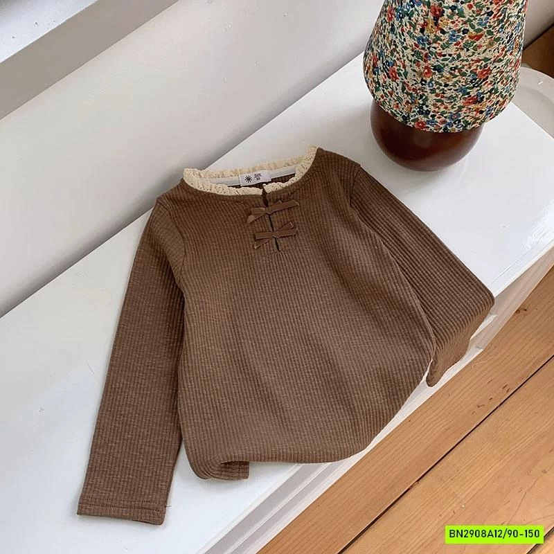 ÁO THUN GÂN VIỀN REN BÉ GÁI