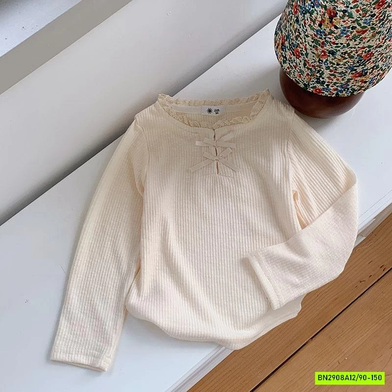 ÁO THUN GÂN VIỀN REN BÉ GÁI