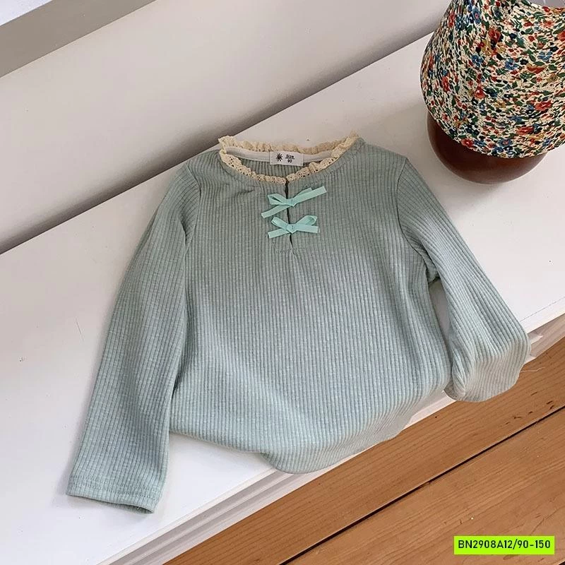 ÁO THUN GÂN VIỀN REN BÉ GÁI