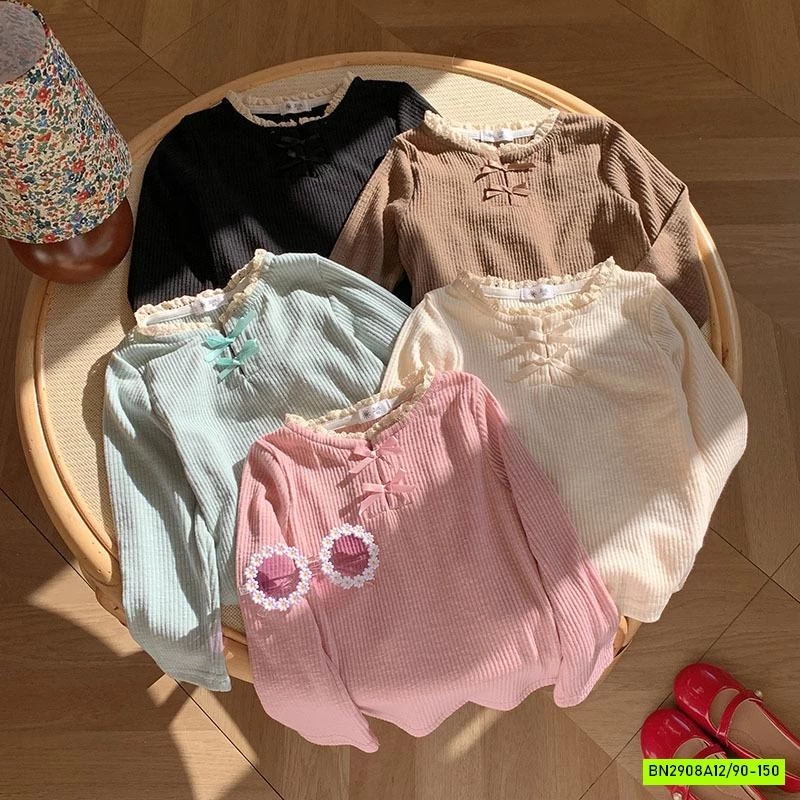 ÁO THUN GÂN VIỀN REN BÉ GÁI