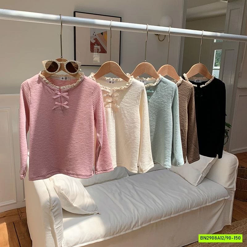 ÁO THUN GÂN VIỀN REN BÉ GÁI