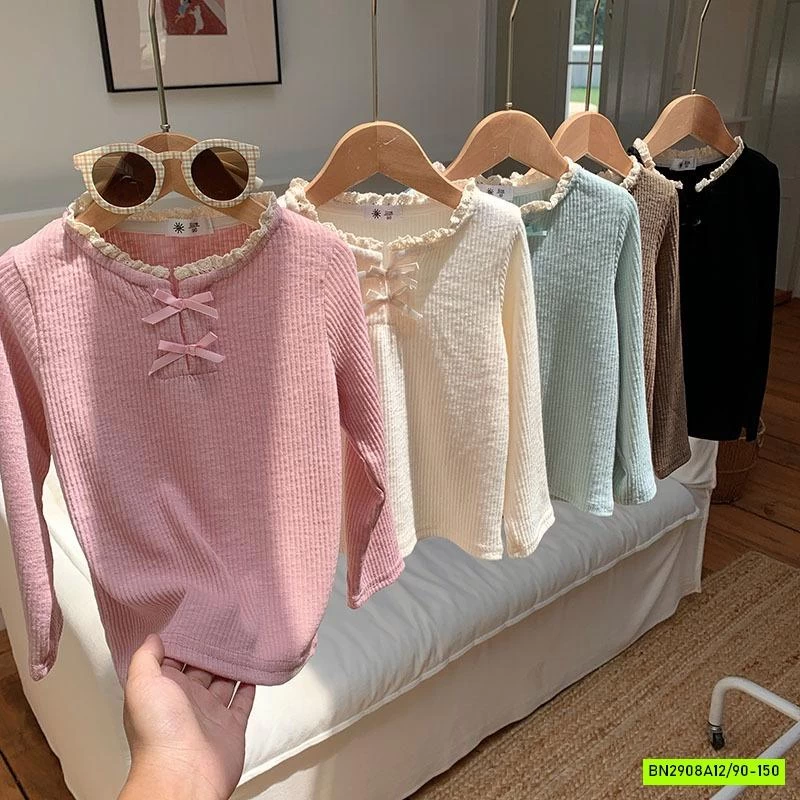 ÁO THUN GÂN VIỀN REN BÉ GÁI