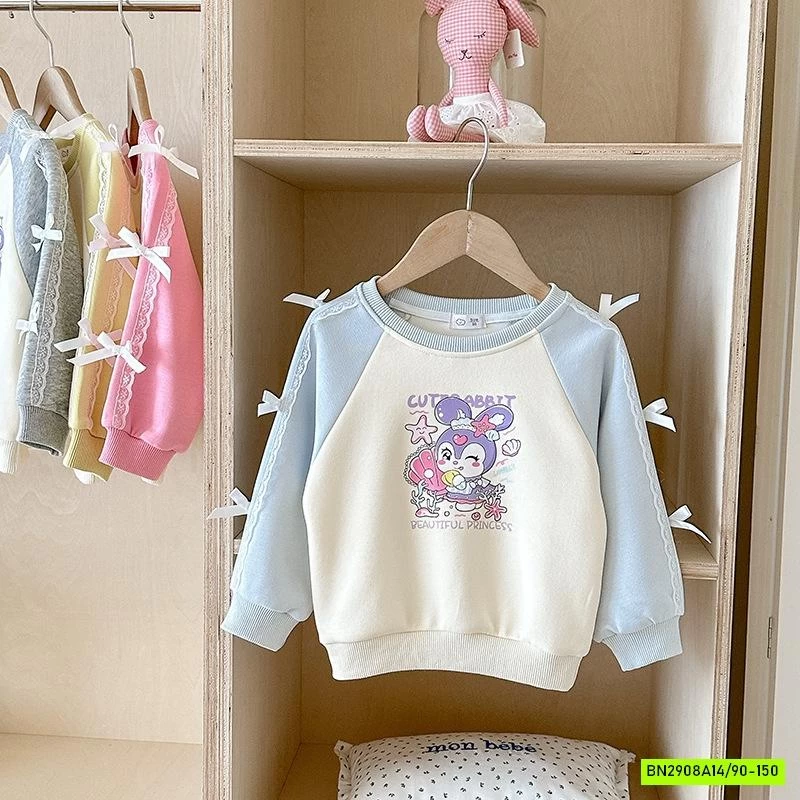 ÁO NỈ PHỐI MÀU TAY GẮN NƠ BÉ GÁI