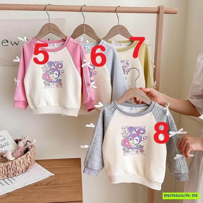 ÁO NỈ PHỐI MÀU TAY GẮN NƠ BÉ GÁI