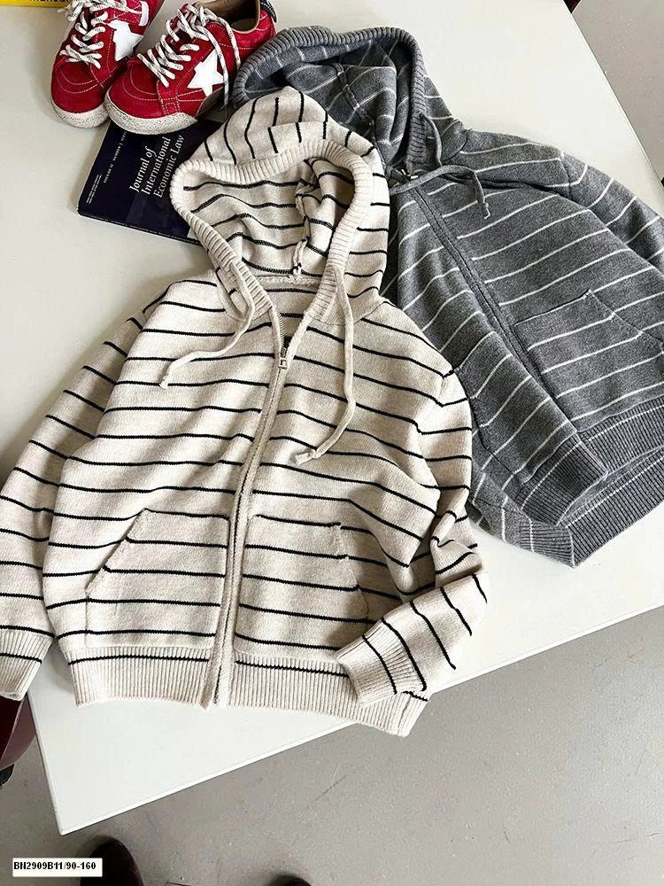 ÁO KHOÁC LEN  KÉO KHÓA KẺ NGANG AMBB 25G192