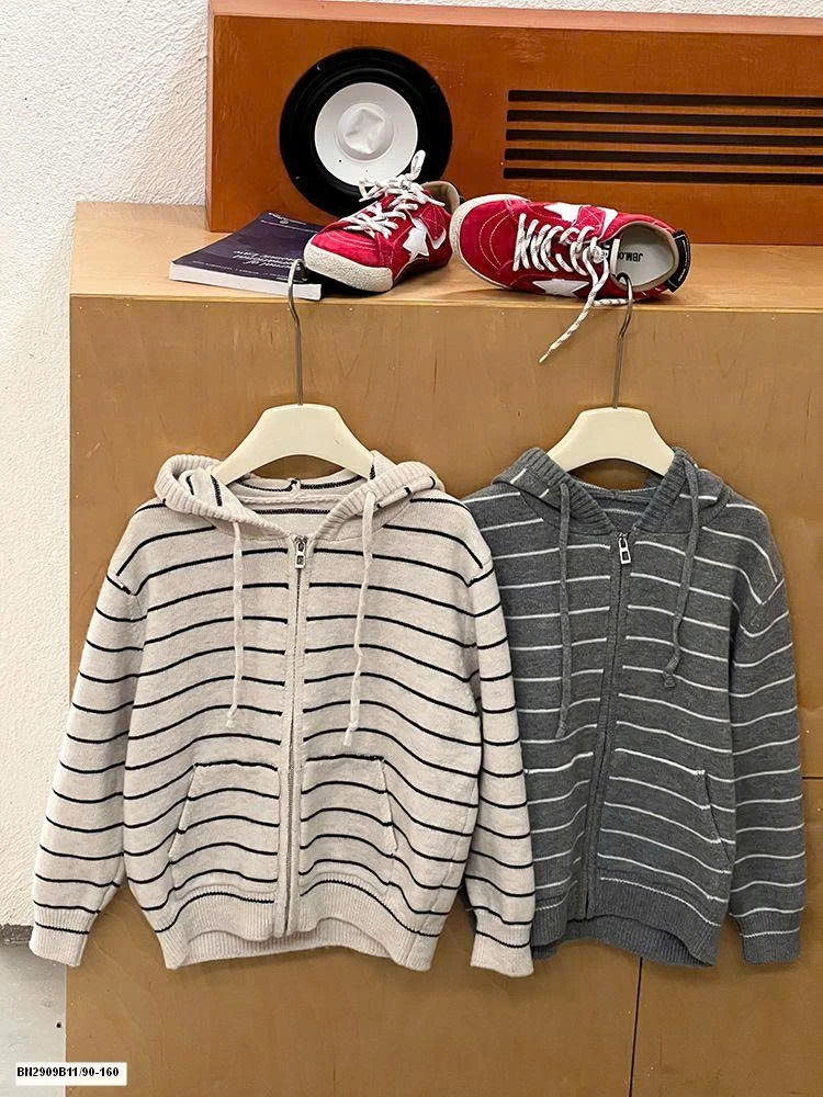 ÁO KHOÁC LEN  KÉO KHÓA KẺ NGANG AMBB 25G192