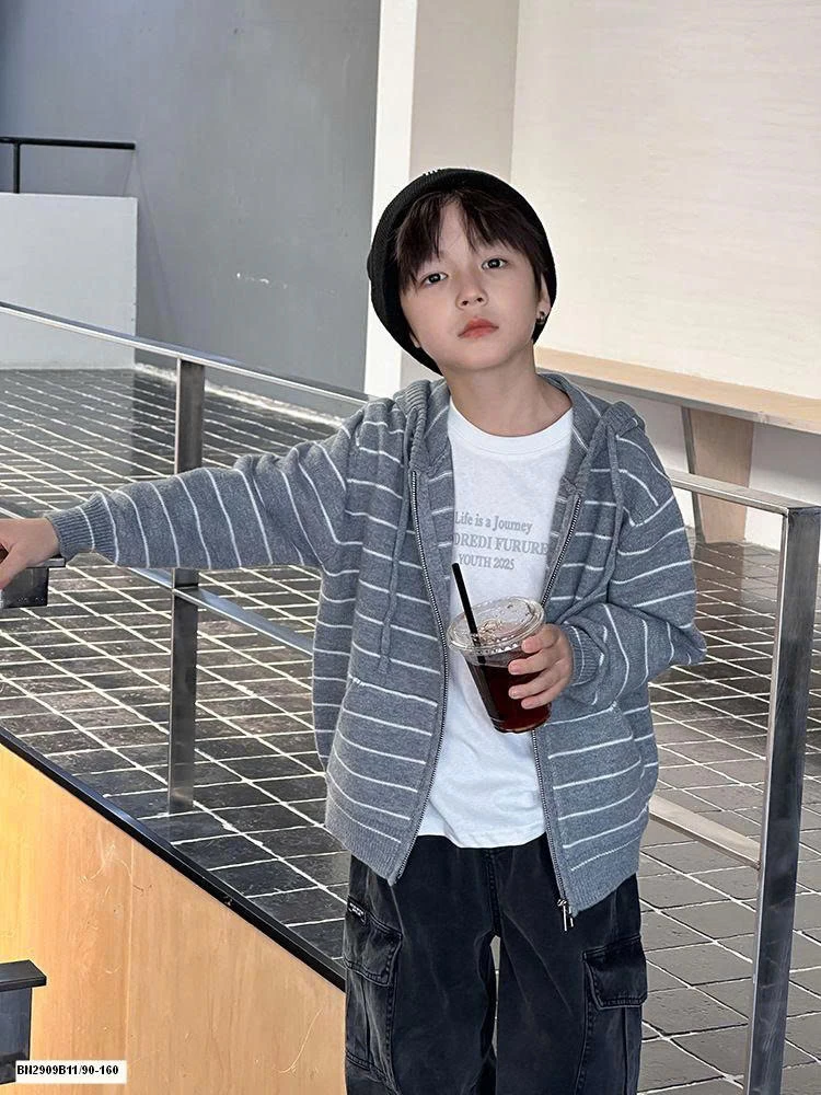 ÁO KHOÁC LEN KÉO KHÓA KẺ NGANG AMBB 25G192