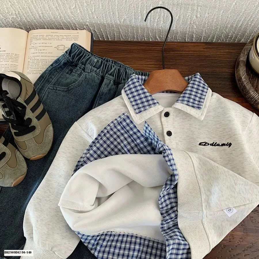 Áo nỉ phối sơ mi kẻ caro