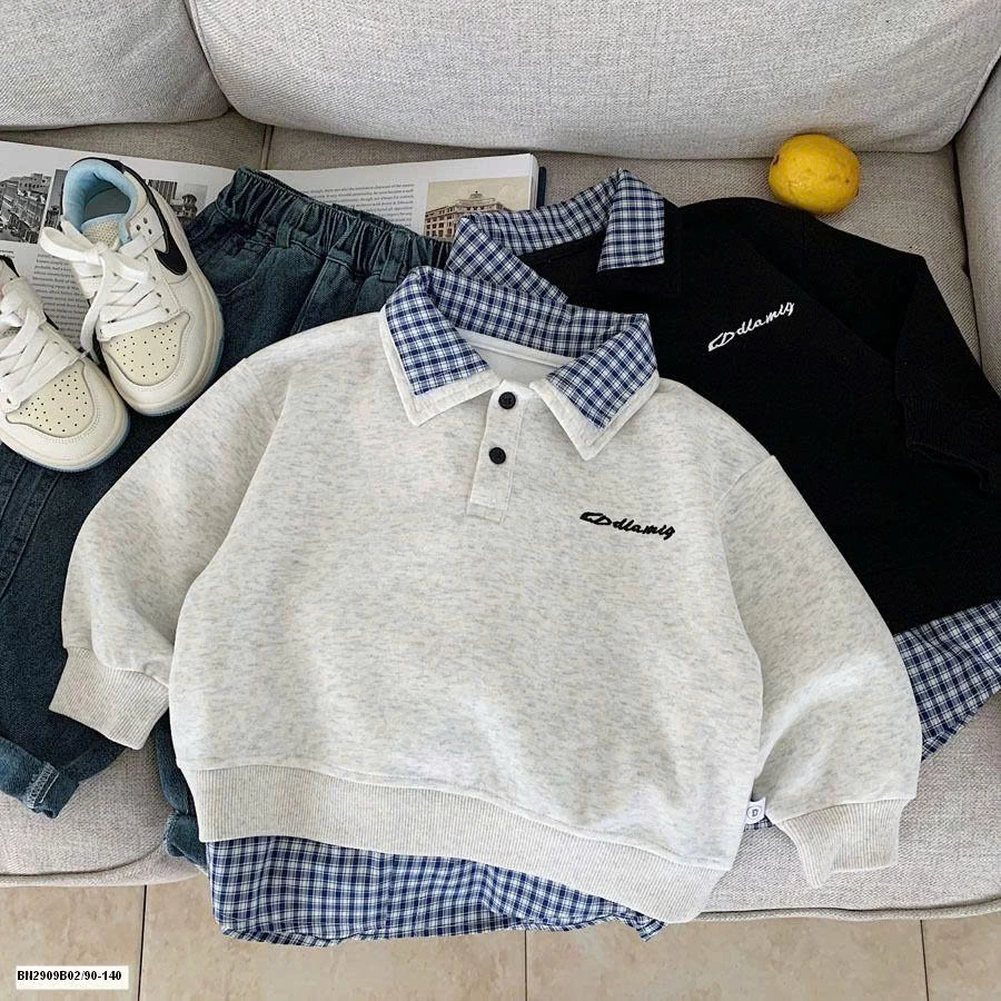 Áo nỉ phối sơ mi kẻ caro