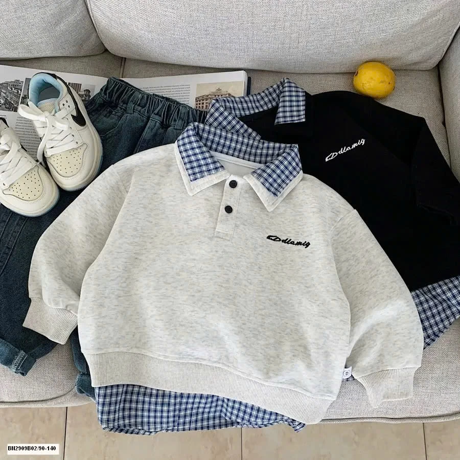 Áo nỉ phối sơ mi kẻ caro