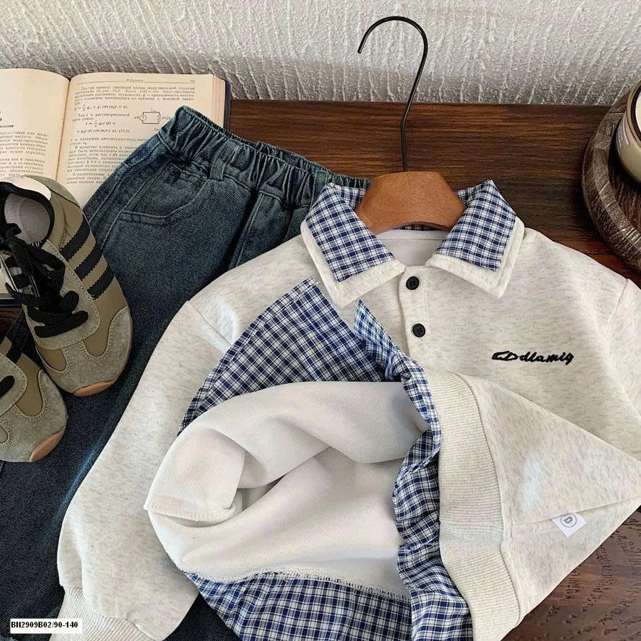 Áo nỉ phối sơ mi kẻ caro