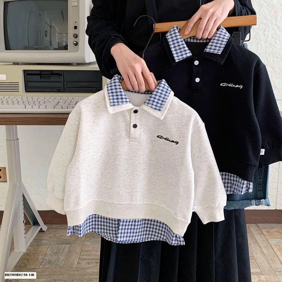 Áo nỉ phối sơ mi kẻ caro