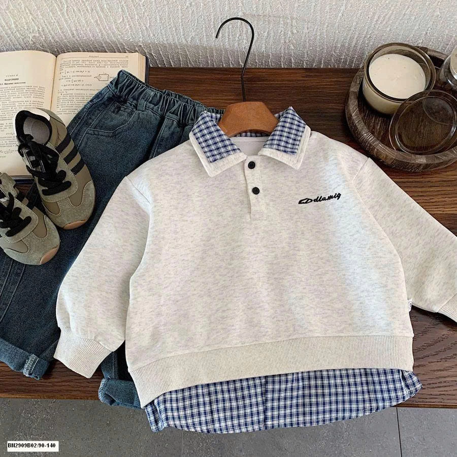 Áo nỉ phối sơ mi kẻ caro