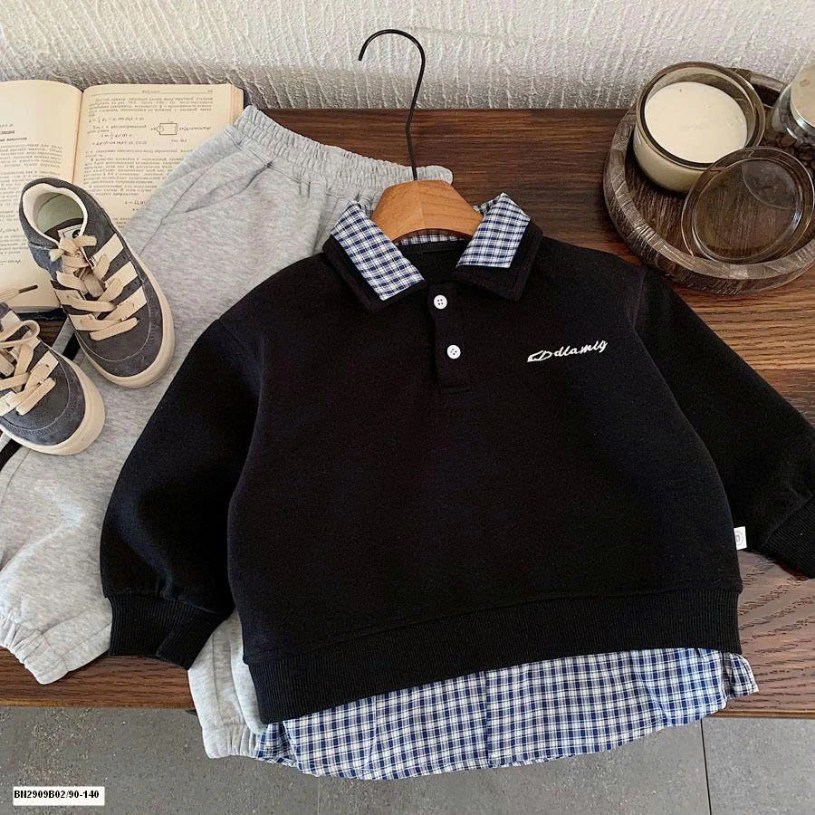 Áo nỉ phối sơ mi kẻ caro