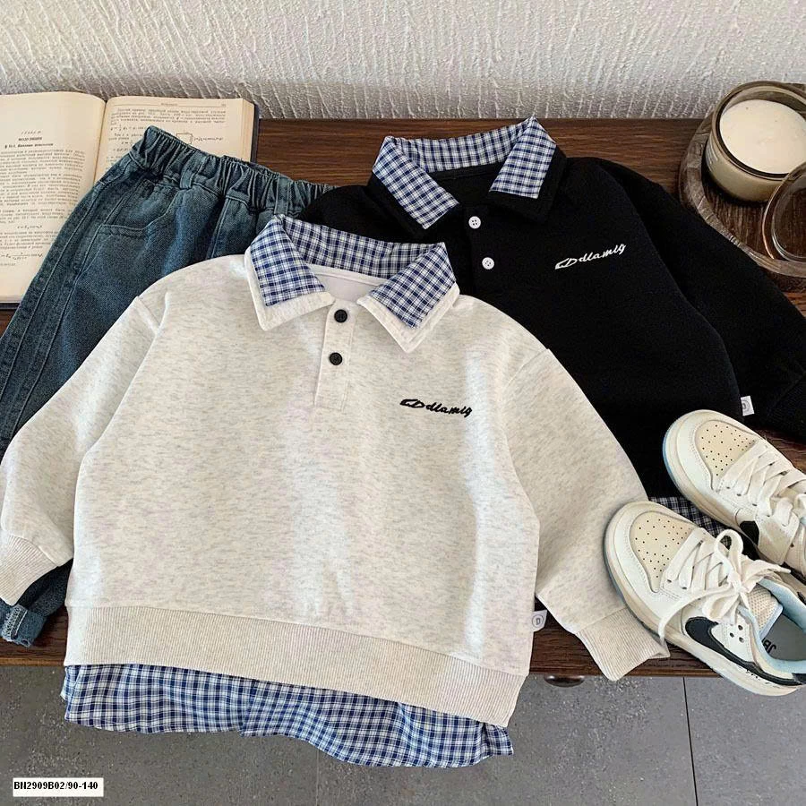 Áo nỉ phối sơ mi kẻ caro