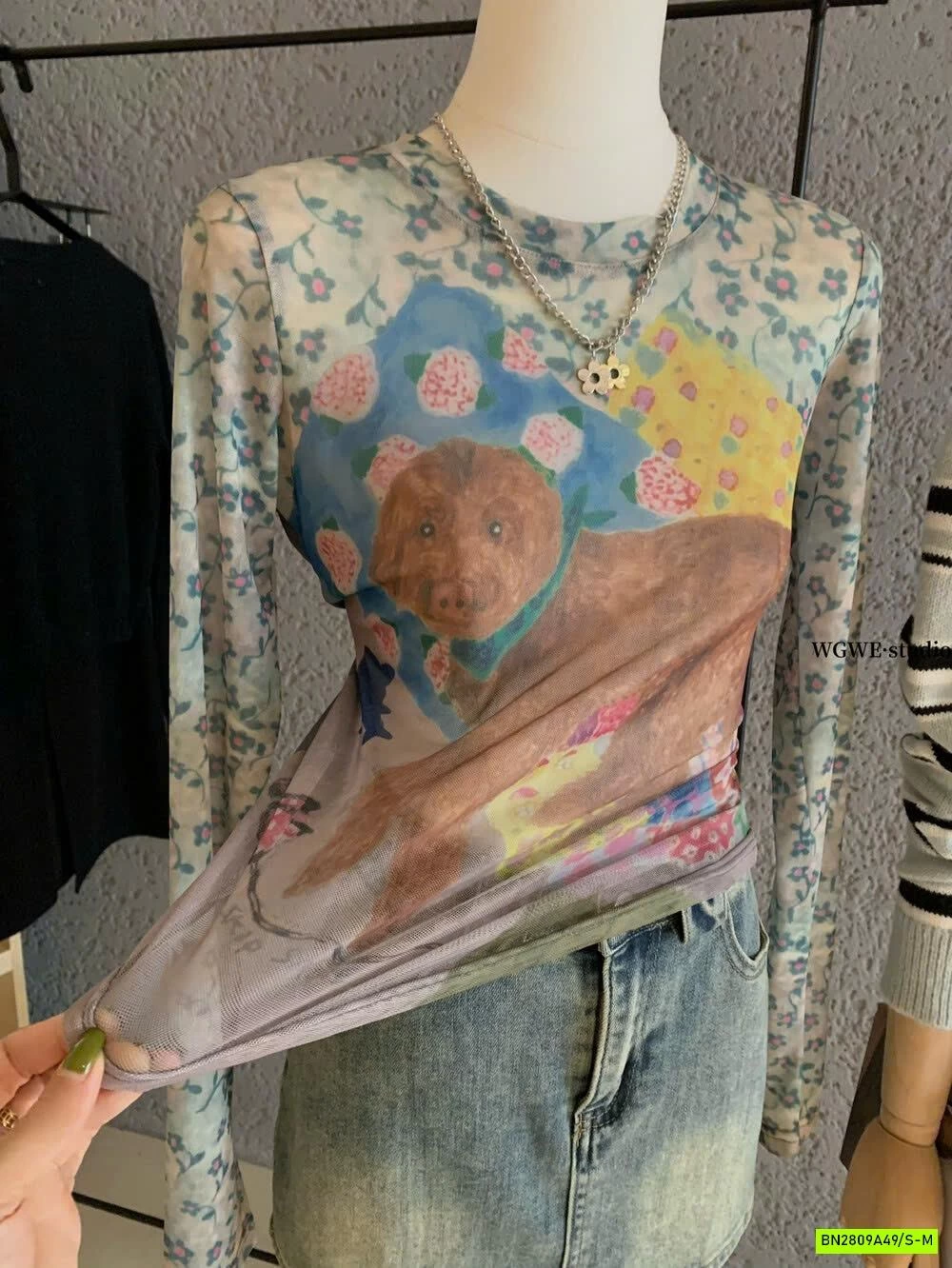 ÁO LƯỚI HỌA TIẾT DÀI TAY WGWE7271