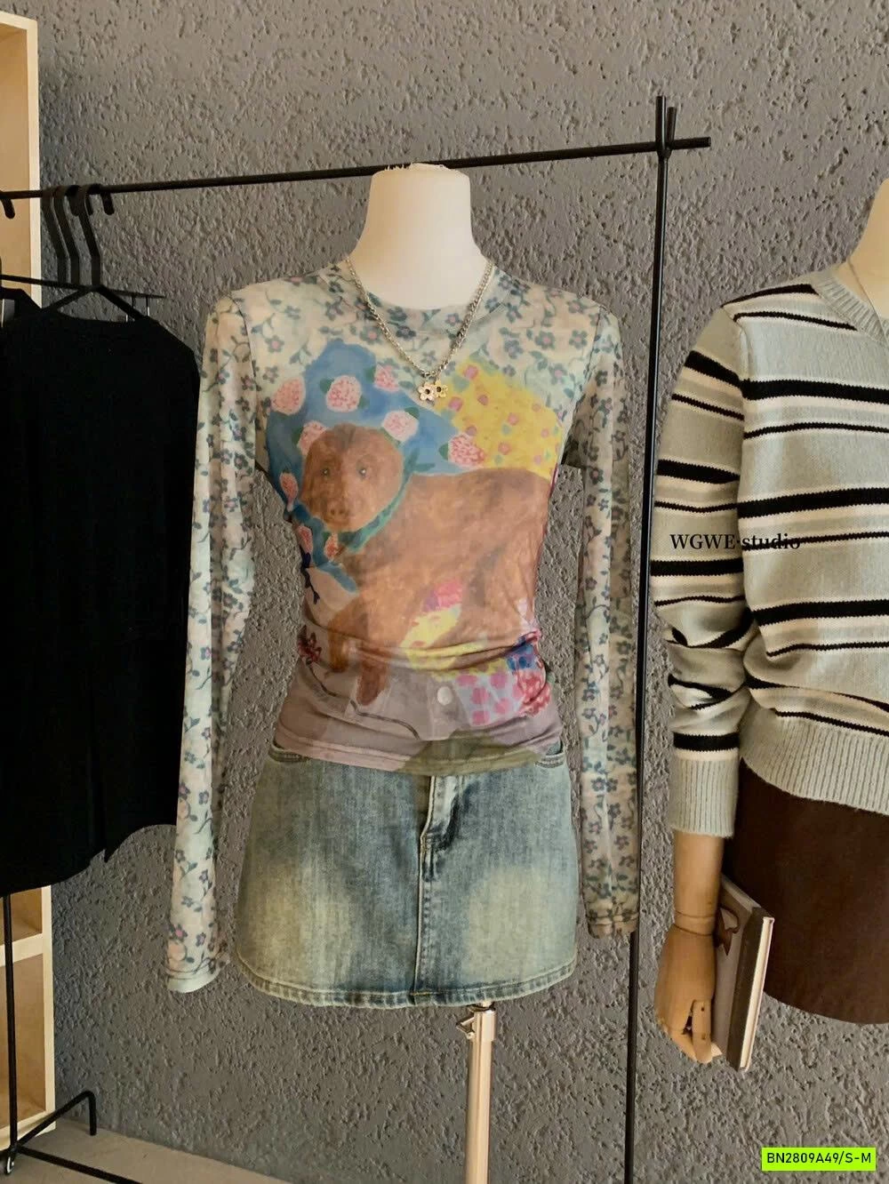 ÁO LƯỚI HỌA TIẾT DÀI TAY WGWE7271