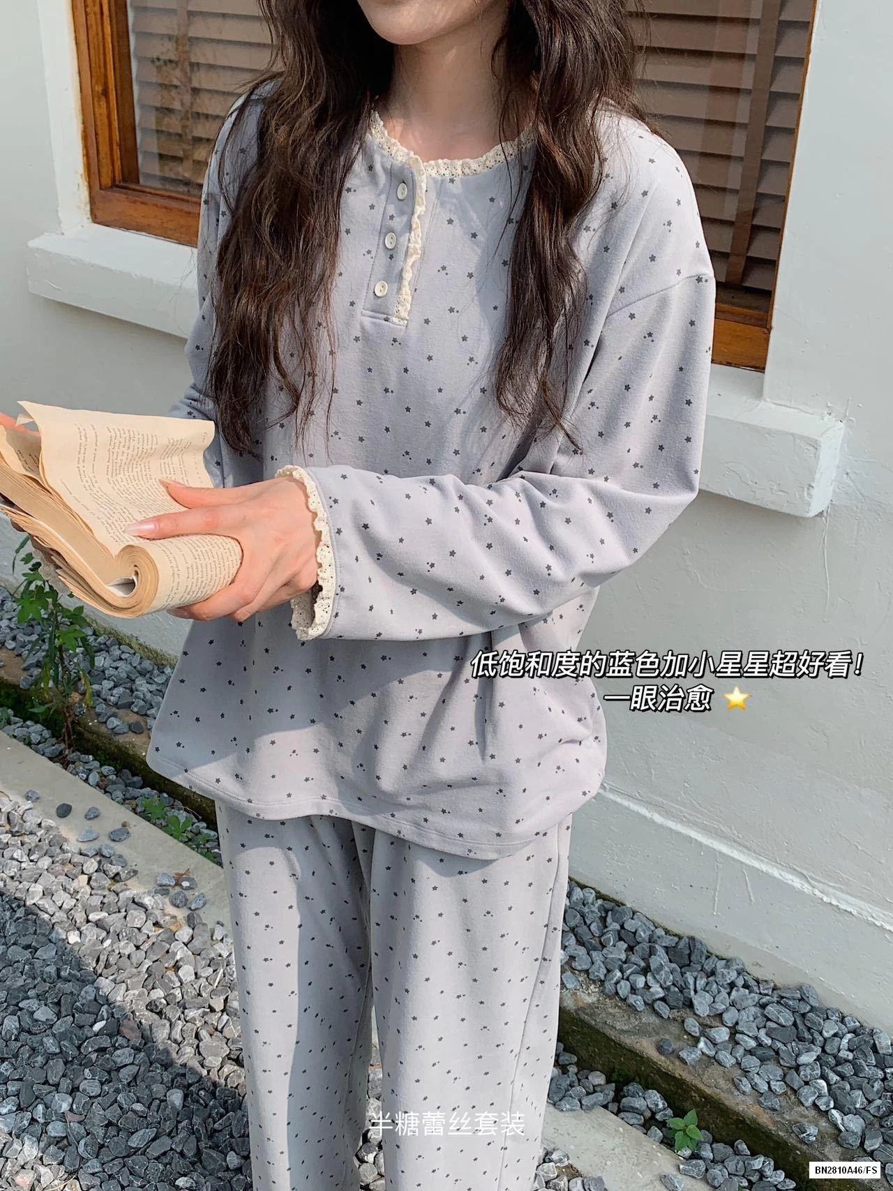 BỘ COTTON MẶC NHÀ CHẤM BI VIỀN REN