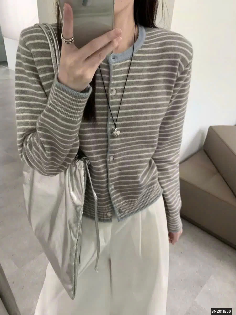 CARDIGAN LEN KẺ PHỐI MÀU VIỀN